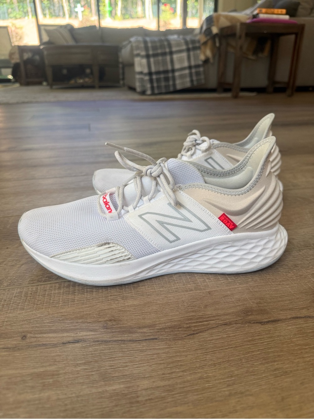 New Balance White and Light Gray Slip-On Athletic Sneakers